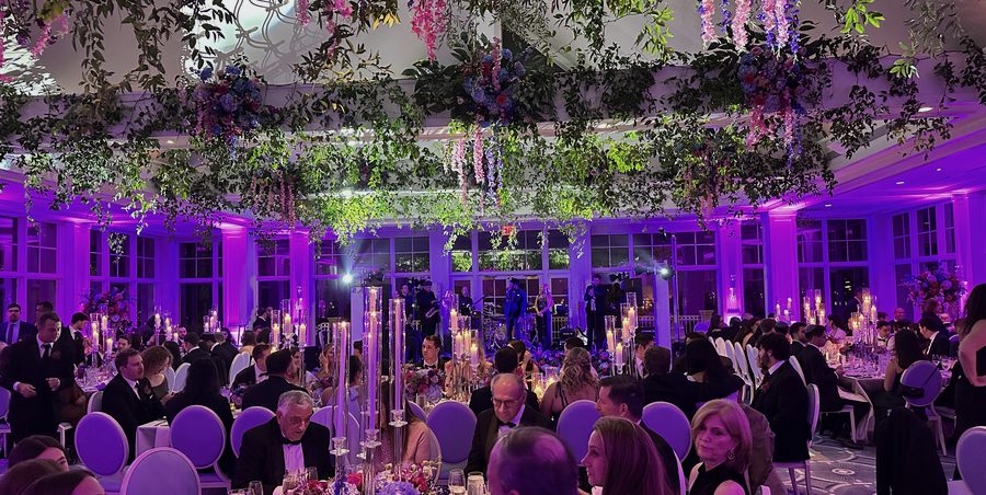 Elegant ballroom with floral ceiling